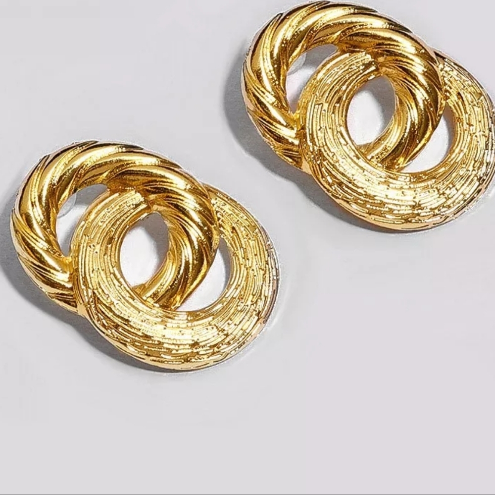 Vintage  Fashion Big Gold Color Statement Earrings